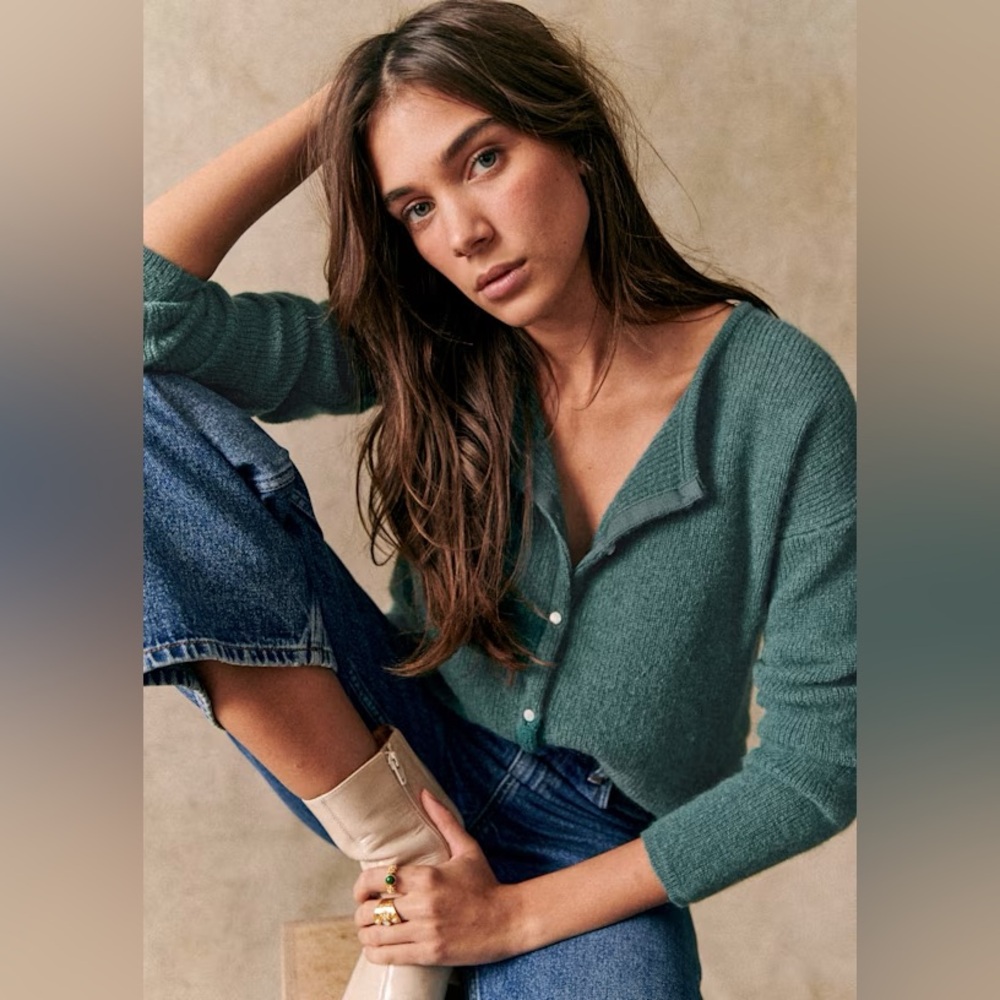 Sezane Green Cardigan Sweater